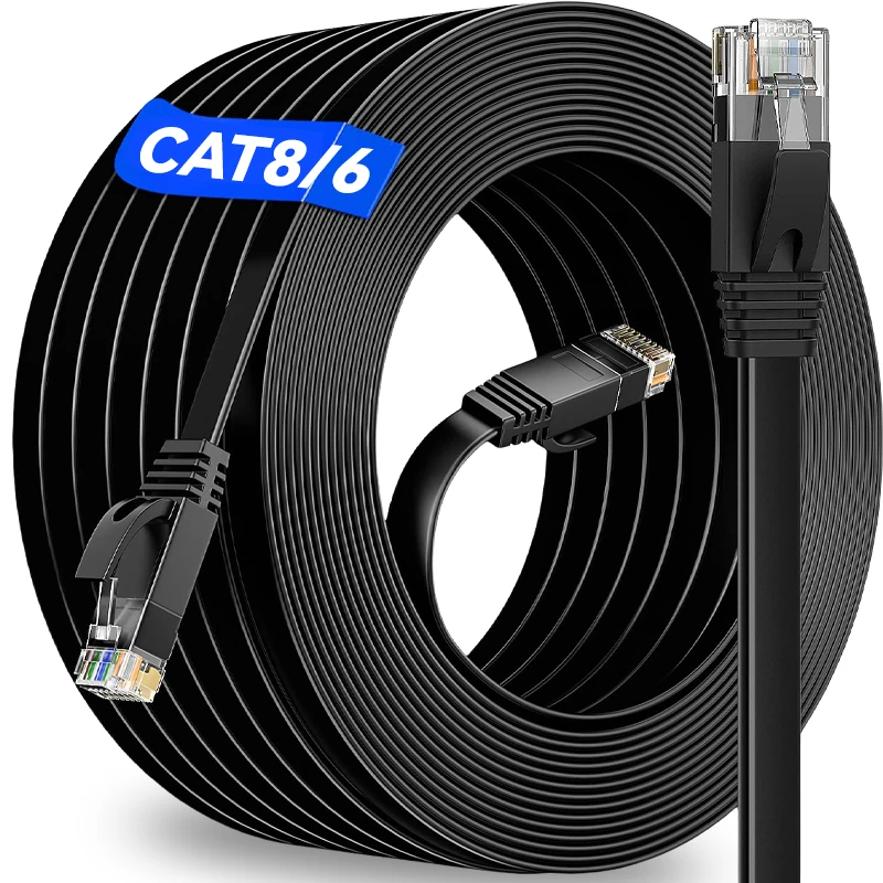 CAT8 CAT6 Flat Ethernet Cable High Speed Internet RJ45 LAN Patch Cords 40Gbps 2000MHz CAT 8 6 STP/FTP Shielded Internet Lan Cord