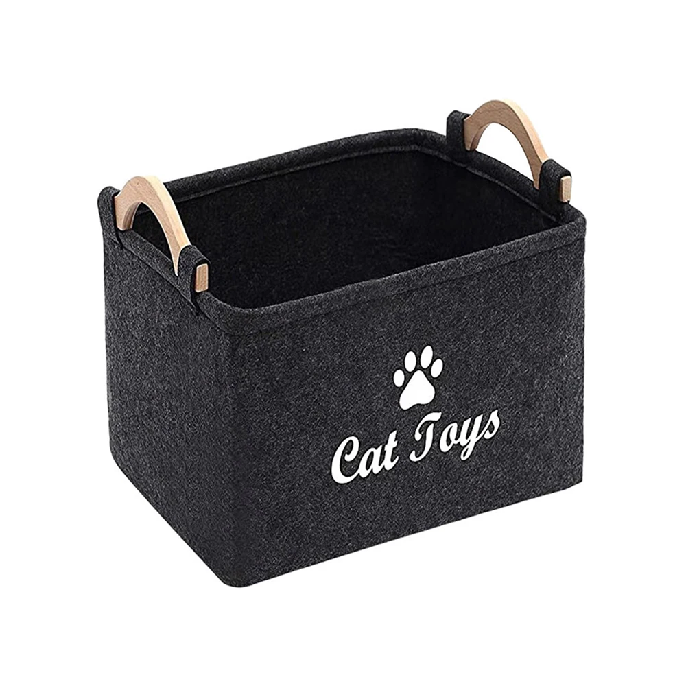 1pc Wooden Handle Felt Toy Storage Box Multi-Functional Household Storage Laundry Basket Pet Cat And Dog Toy Storage Box