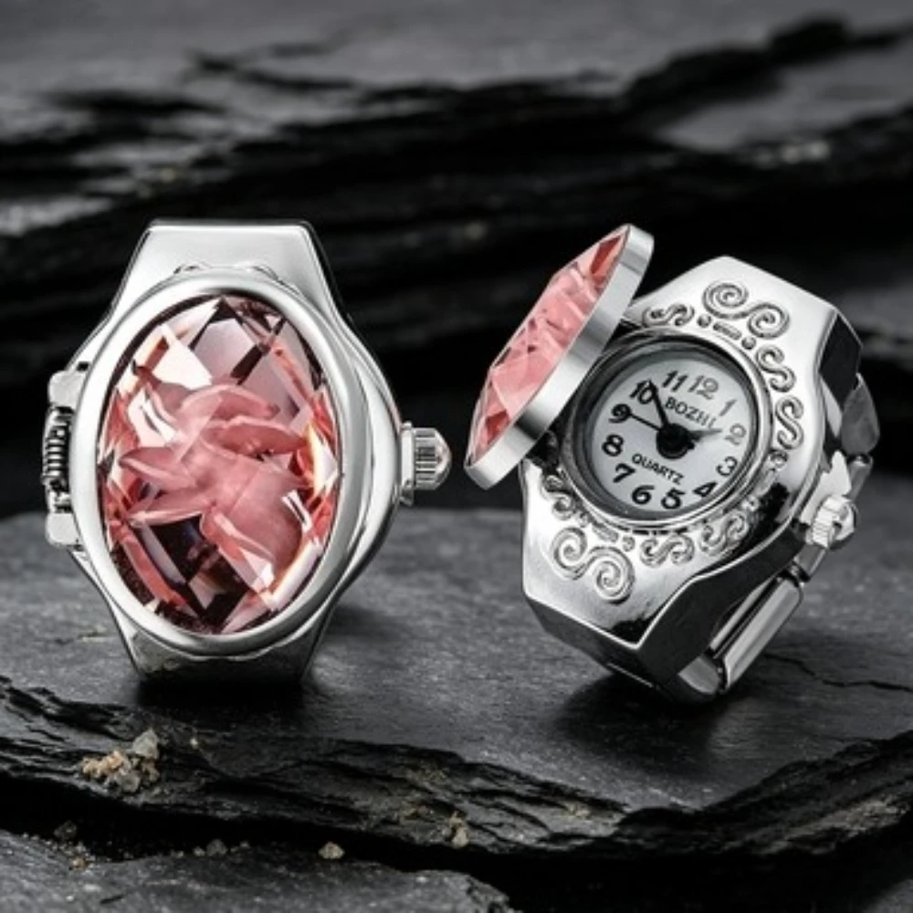 Punk-Fingeruhr, Retro-Römisches Quarzuhr-Ring-Set für Damen und Herren, Mini-Uhren mit Elastischem Armband, Paar-Ringe, Schmuck