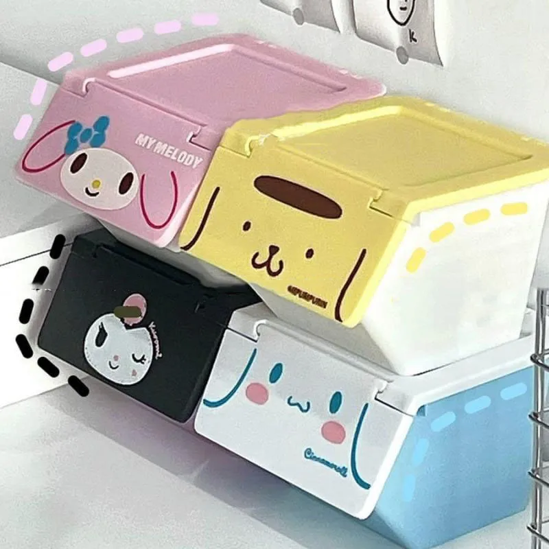 Kawaii Sanrio Storage Box Mymelody Kuromi Cartoon Sundries Sorting Artifact Student Stationery Storage Flip Box Multifunctional