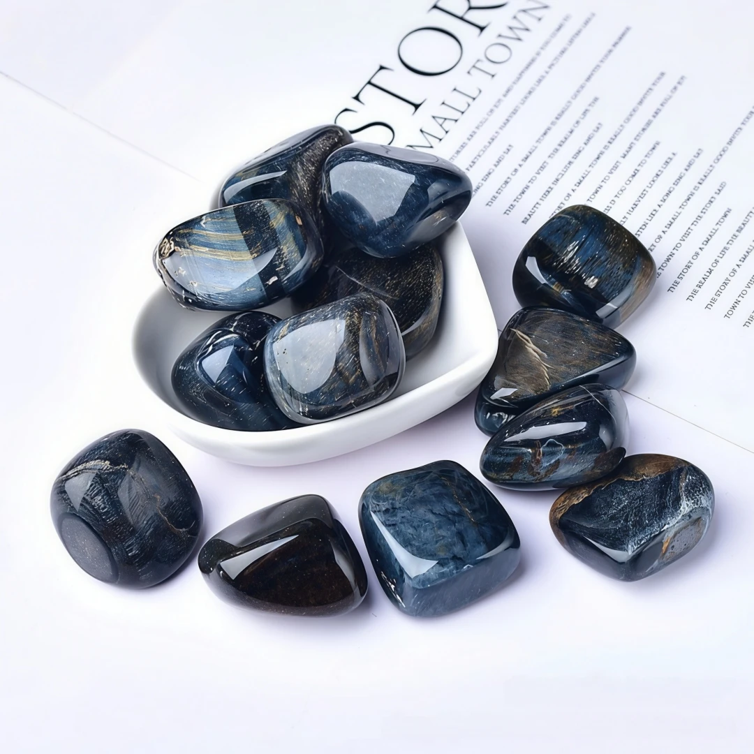 Bulk Natural Blue Tiger's Eye Tumbled Stones, Polished Crystals | 40/120/200g Crystals for Jewelry Making & Home Decor