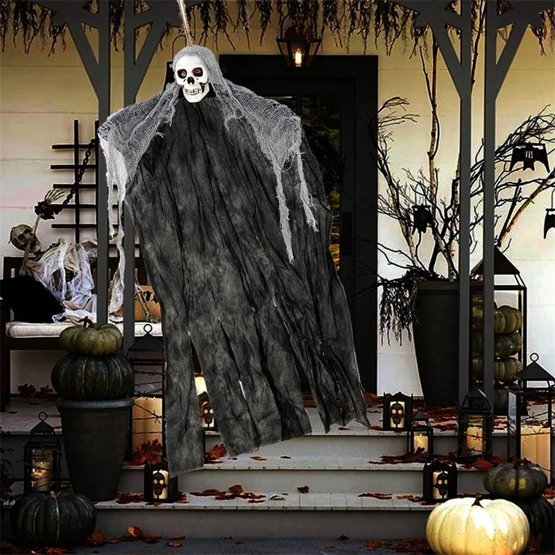 

Halloween Courtyard Decoration Props Hanging Ghosts Black Party Decoration Hanging Decorations Grey Headscarf Hanging Ghosts New