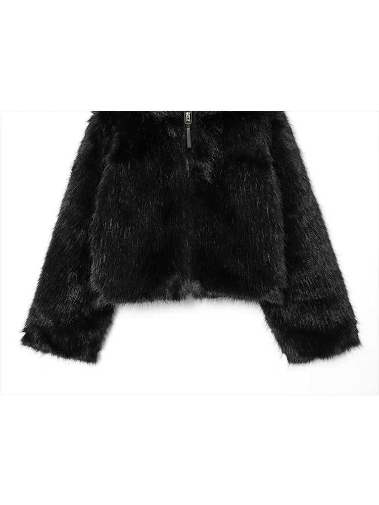 المرأة سترة الفراء 2025 الخريف الشتاء جديد سحاب أكمام طويلة مقنعين الترفيه شارع العليا سترة قصيرة المرأة بلون معطف #6