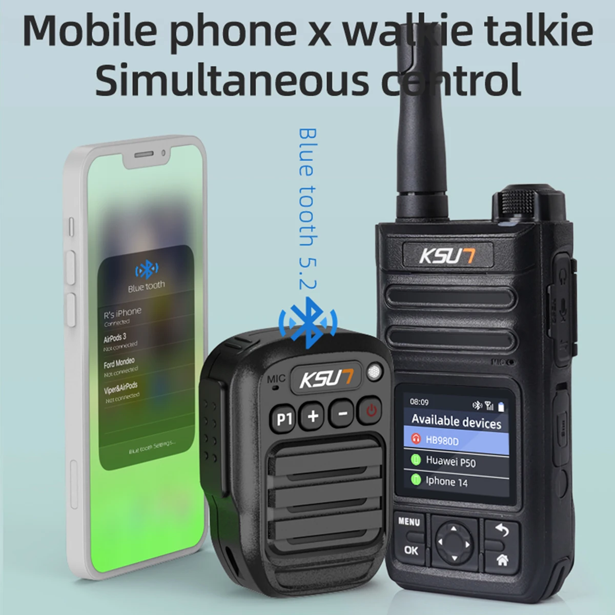 Walkie talkie microfone sem fio alto-falante de dente azul para rádio zello poc rádio em dois sentidos alto-falante portátil ksut b60