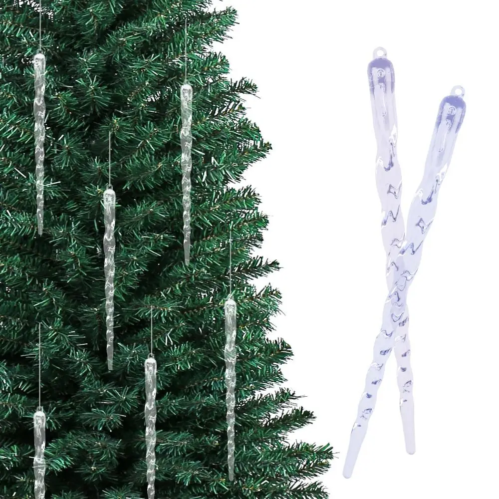 12pcs 13/15/20cm Christmas Clear Icicle Pendants Twisted Hanging Fake Icicle Ornament Exquisite Transparent