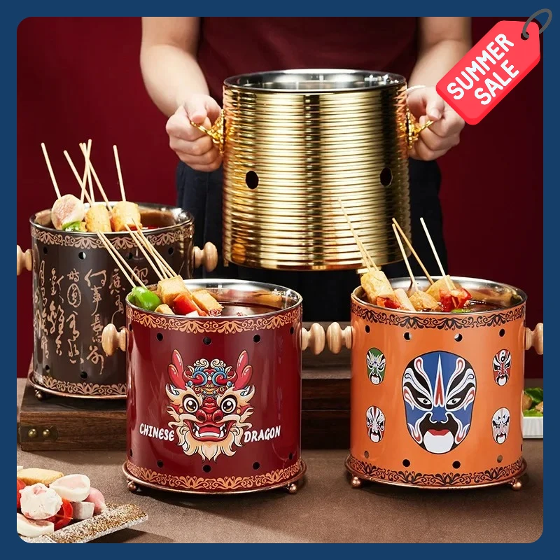Olla Caliente con Estufa de Alcohol, Estilo Chino Retro, Especialidad Famosa en Internet, Olla Caliente Mala para Brochetas, Olla Caliente Bobo Chicken