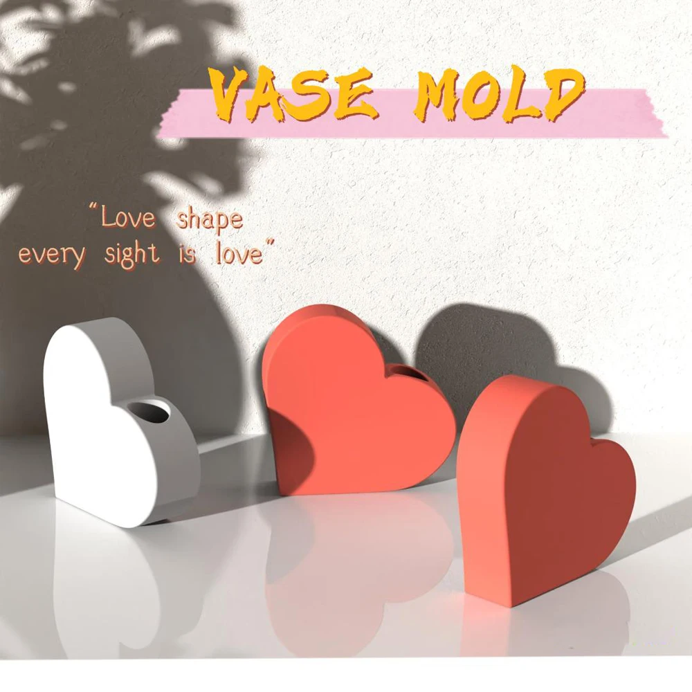 Concrete Pot Silicone Molds Heart shaped Design Glass test Tube hydroponic Plant Decoration molds Candle Insert Holder molds