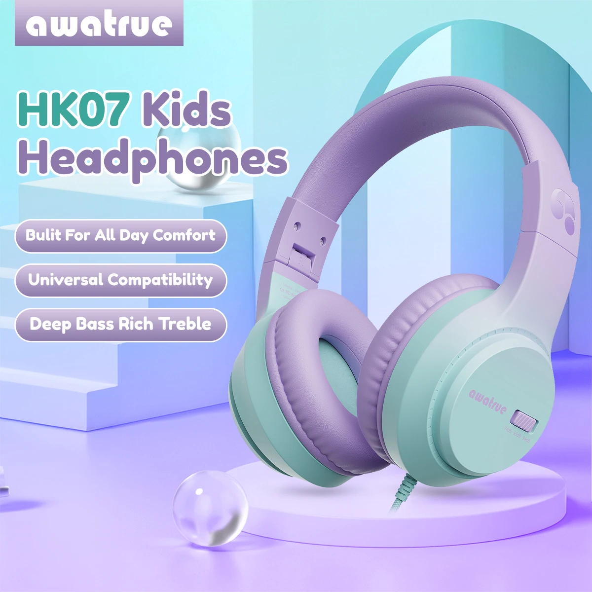 AWATRUE HK07 Kids Wired Headphones with Mic