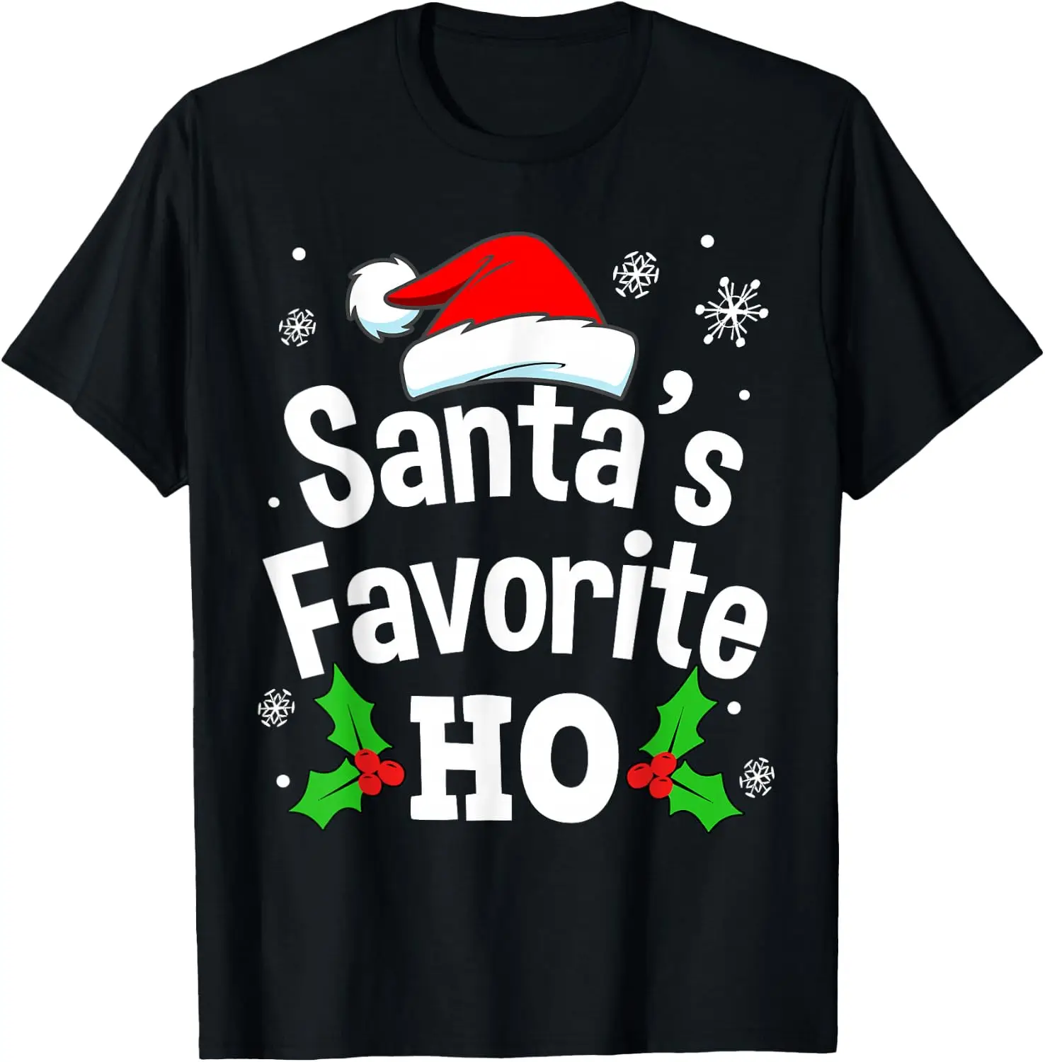 Funny Christmas Santa's Favorite Ho Naughty Pajama Black Unisex Adult Cotton Polyester Short Sleeve T-Shirt Small Halloween Cotton Short-Sleeve Tee: Fun, Stylish, Breathable, and Casual