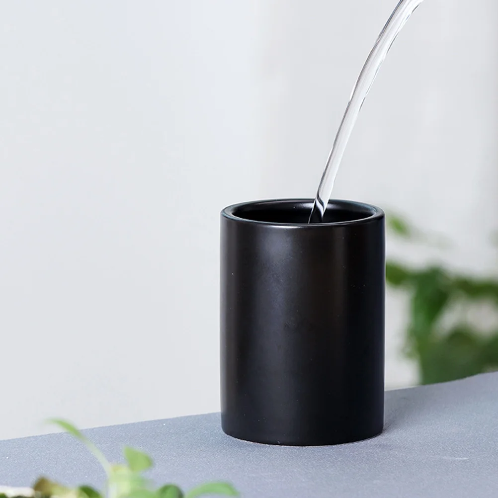 

2Pcs Ceramic Tea Cups Black White Practical Multipurpose Storage Cups Portable Travel Toothbrush Mouthwash Stylish Teacups