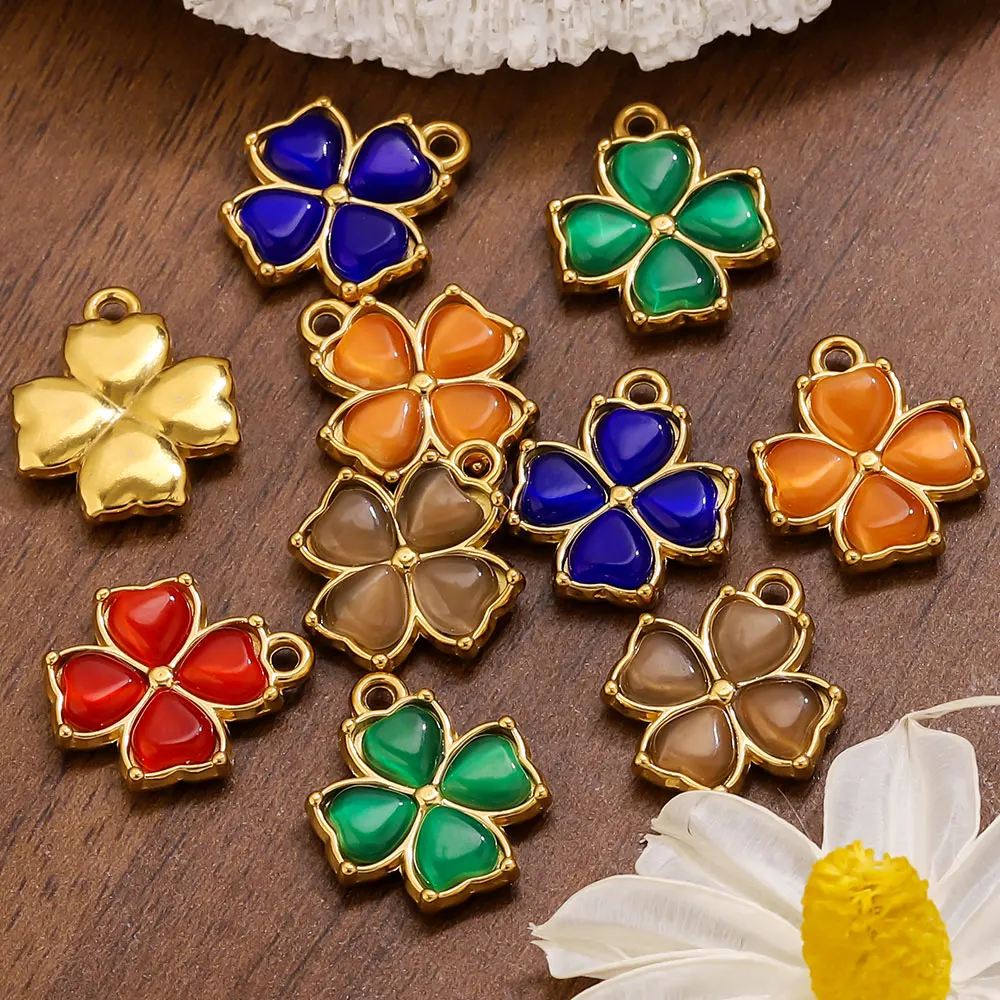 

2pcs Stainless Steel Flower Charms Cat's Eye Stone Gold Pendant Connector Jewelry Making Accessories for DIY Necklace Earrings