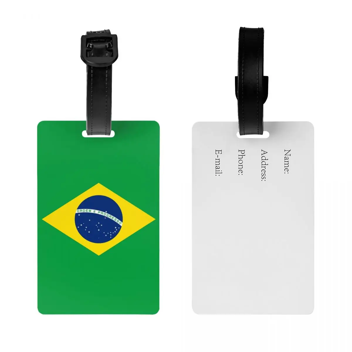 Bandeira do Brasil Bagagem Tag com cartão de nome, Privacidade ID Label Cover, Travel Bag Suitcase, Personalizado