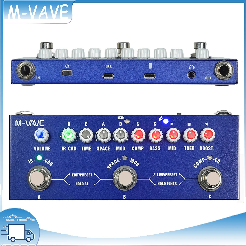 

Мультиэффект-педаль M-vave Cube BABY для электрогитары/бас-гитары/акустической гитары, 8 имитаций IR-кабинетов, перезаряжаемые педали M-vave