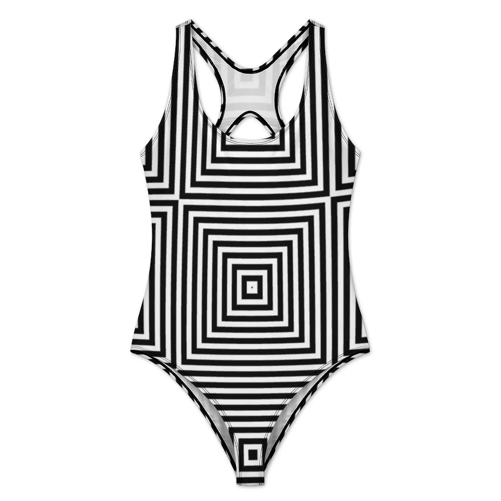 Black And White Line Swimsuit Sexy Square Optical Illusion Women Swimwear One Piece Swimsuits Holiday Push Up Backless Beachwear