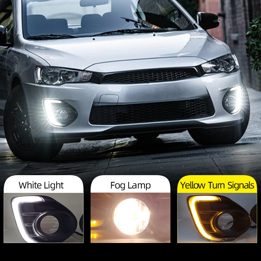 

Автомобильный противотуманный фонарь для Mitsubishi Lancer 2016 2017 2018 2019, светодиодные дневные ходовые огни DRL с желтым указателем поворота