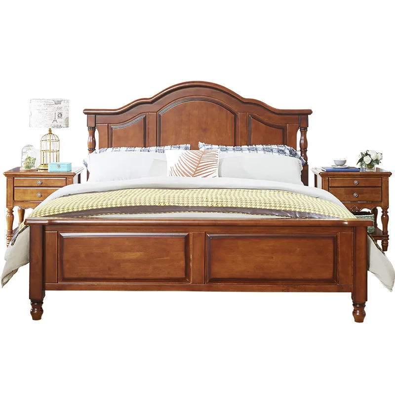

American country, all solid wood bed, European high box double bed, walnut, nostalgic wardrobe