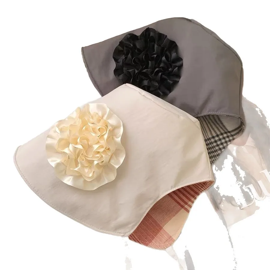 Women's Japanese Style Reversible Plaid Floral Bucket Hat Summer Wide Brim Sun Hat Lampshade Cap