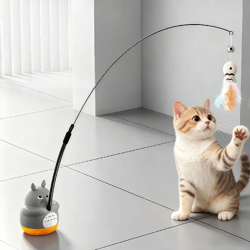 

Rotating Cat Teaser Wand Steel Wire Cute Cat Toy With Bell Fish Interactive Bite Resistant Durable Self Amusing Pet Toy For Cats