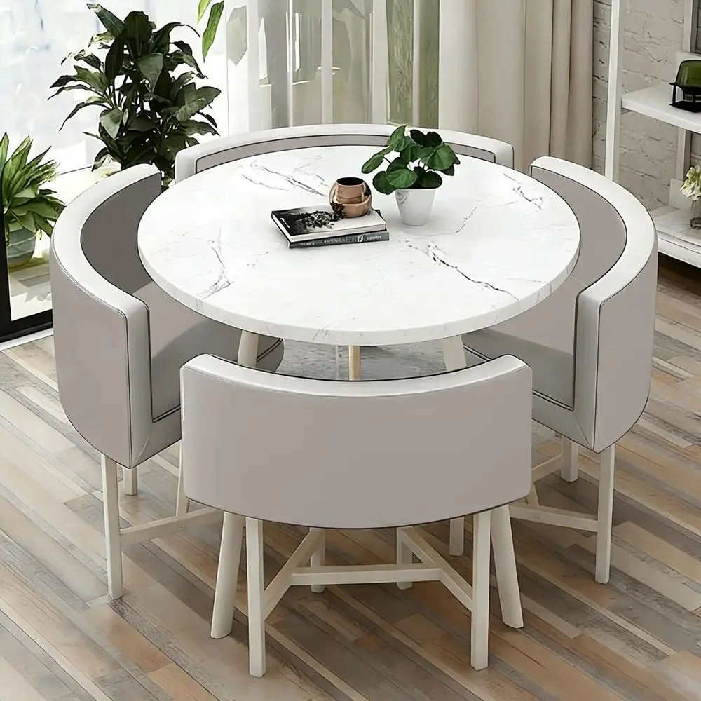 

Round Dining Table Set with 4 Chairs Perfect for Kitchen Breakfast Bar, Office Reception, Cafe, Balcony, or Living Room Durable