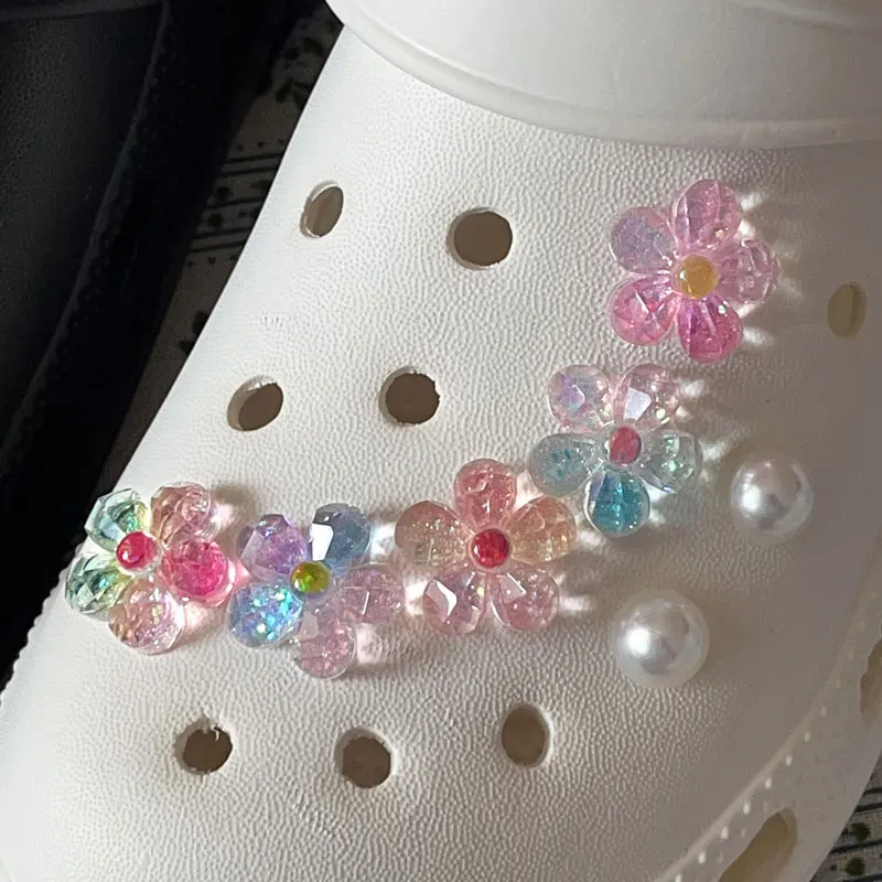 Glanzende schattige bloemen parel schoenbedels voor Crocs gradiënt DIY decoraties pantoffelaccessoires klompen pinnen tuinsandalen meisje