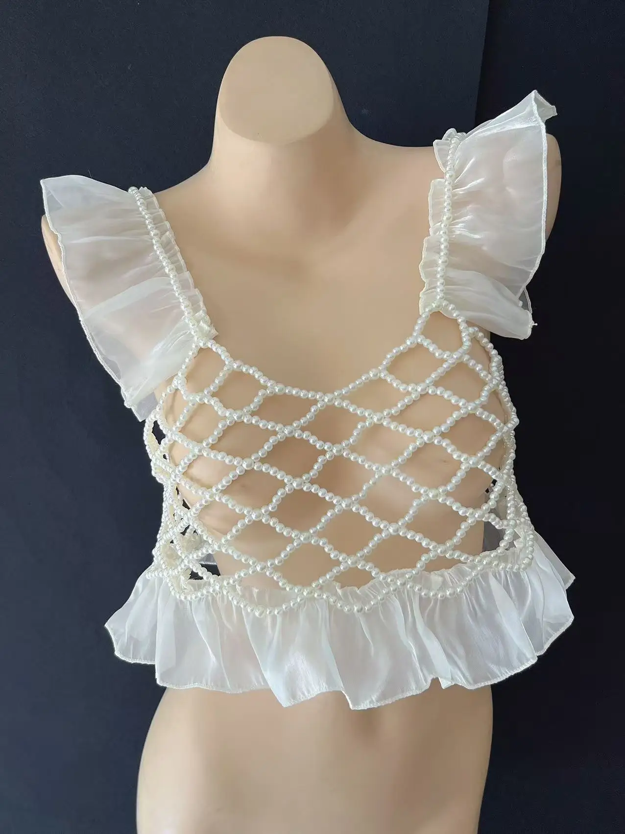 1개 신상 프렌치 레이스 인조 진주 작은 멜빵 일본 및 한국 스타일 여름 소녀 비즈 장식 외부 캐미솔 달콤하고 사랑스러운 스타일