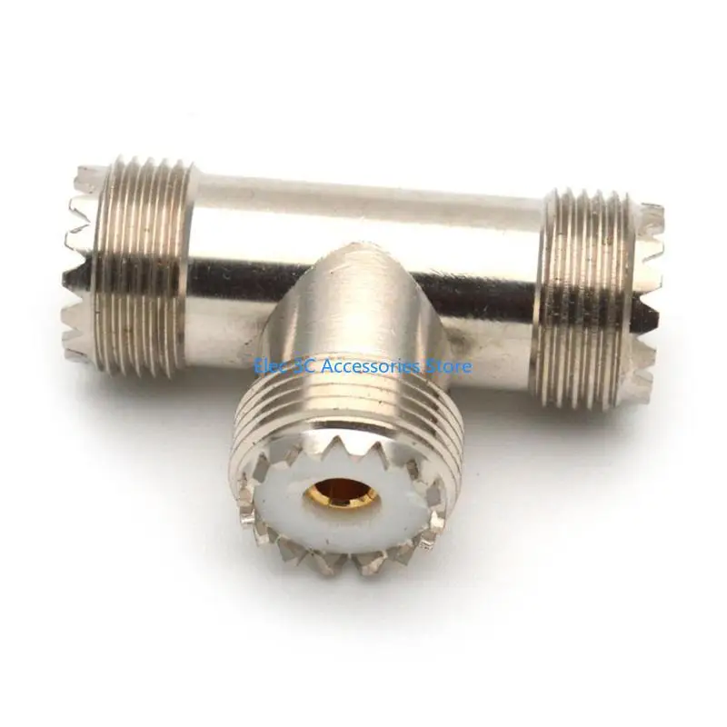 Y51A UHF PL259 إلى ثنائي UHF أنثى SO239 محول RF موصل محوري UHF T الشكل #2
