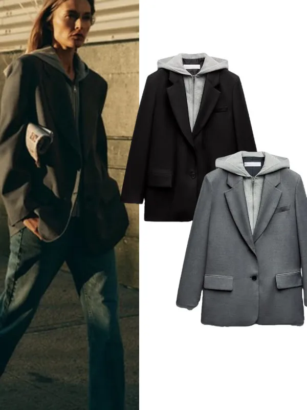 

Осенне-зимний женский длинный костюм с капюшоном, лоскутный, повседневный, свободного кроя, удобная верхняя одежда для женщин