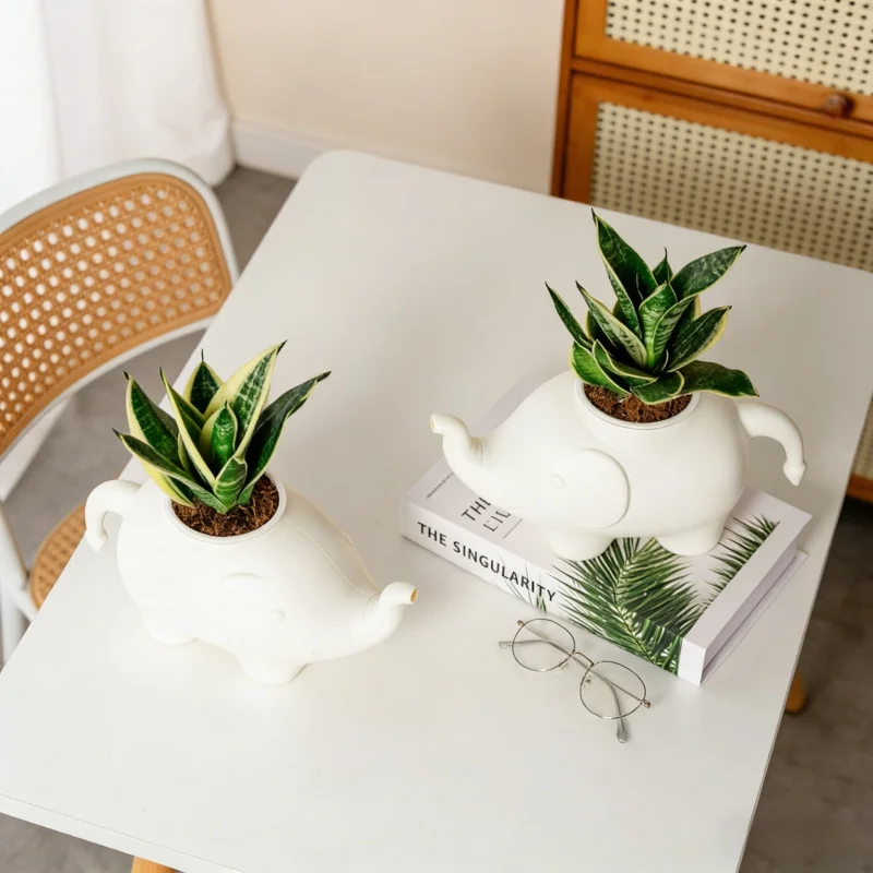 

Гидропонный самополивающийся цветочный горшок для суккулентов и зеленого редиса, в стиле мультяшного слоненка, из утолщенной пластиковой смолы, креативный, для рабочего стола