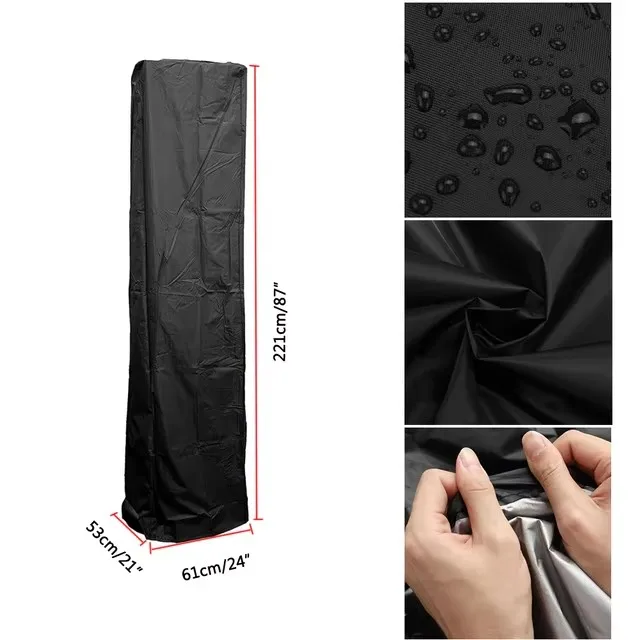 210D Waterproof Air Heater Cover Patio Heater Cover Black Garden Courtyard Outdoor Furniture Dustproof Protection 221x53x61cm