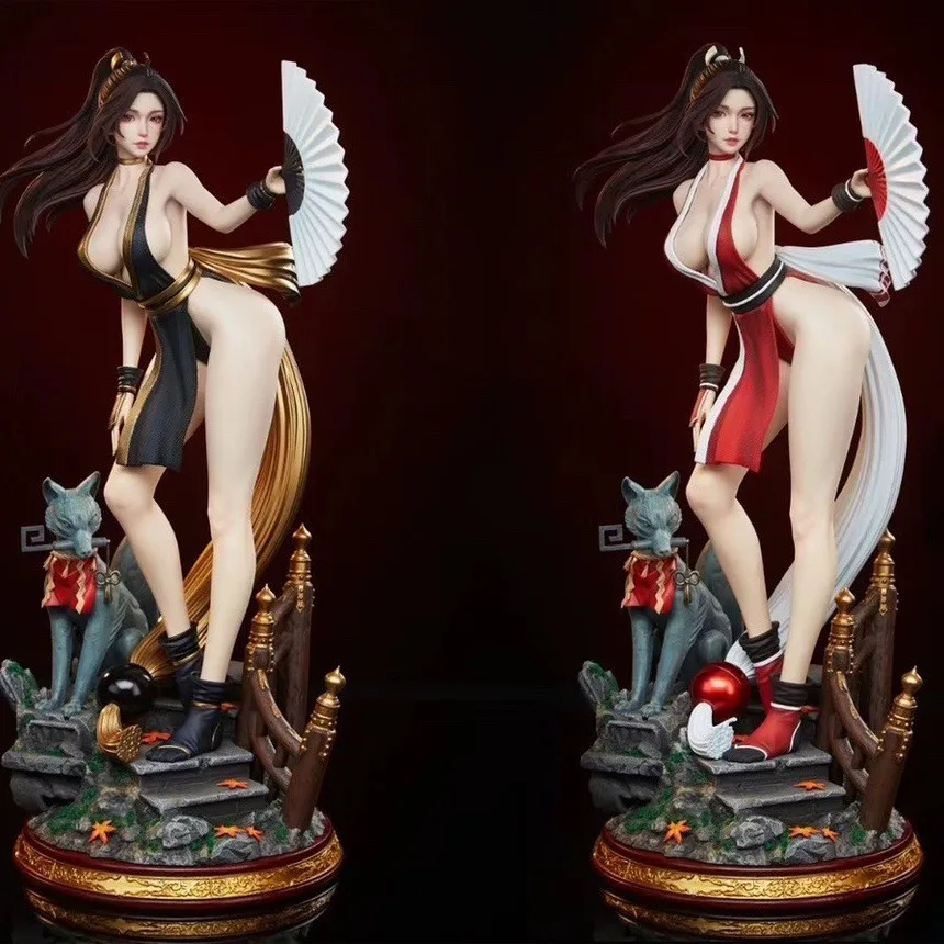 43cm Mai Shiranui składany wentylator ładna dziewczyna ręcznie robiona lalka Anime scena statua kolekcja ręcznie robiona ozdoba na biurko prezent