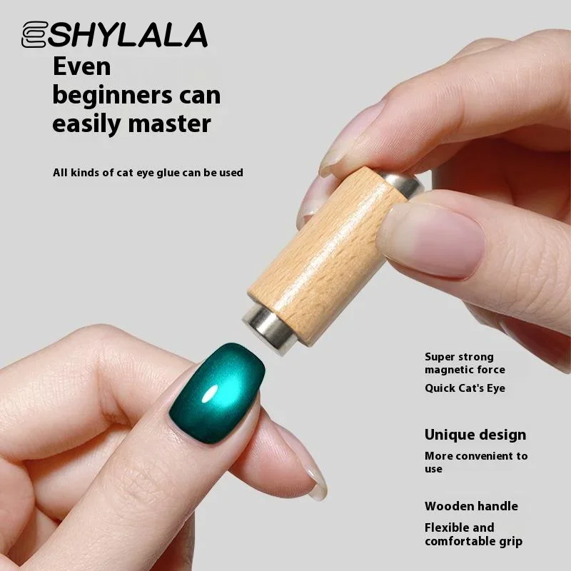 Vara magnética para unhas de olho de gato, cabo de madeira de duas cabeças, caneta magnética forte para esmalte em gel, ferramenta de manicure