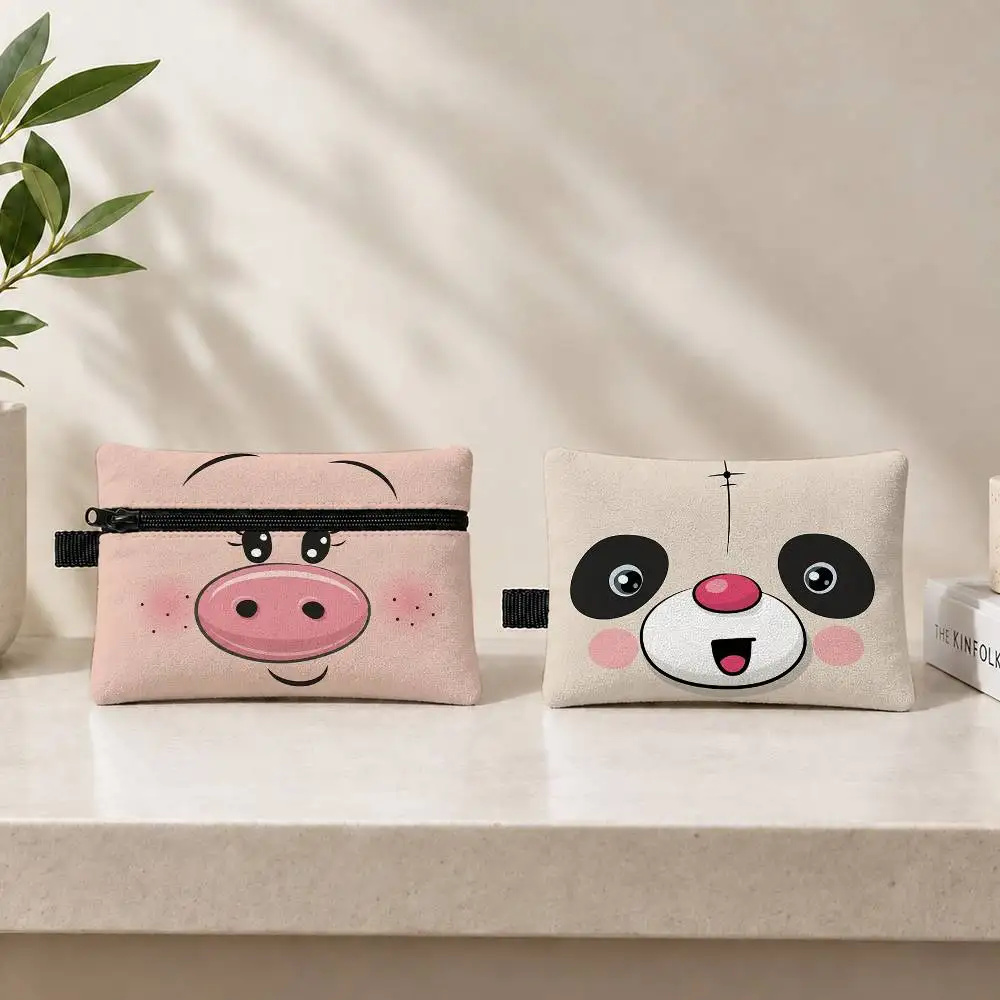 Cartoon Pig Bear Fox Frog Pattern Waterproof Zippered Coin Purse – Lightweight Hanging Wallet For Coins ID Cards