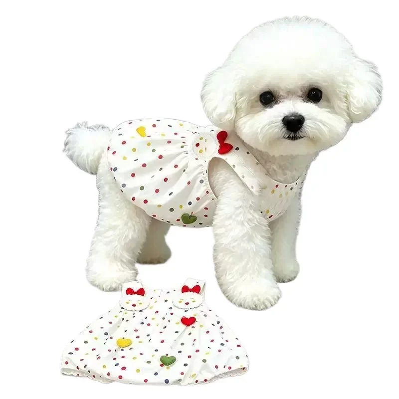 Summer Polka Dot Dog Dress Suspender Vest Cute Rabbit Print Soft Breathable Lightweight Maltese Small Dogs Pet Clothes Hot New