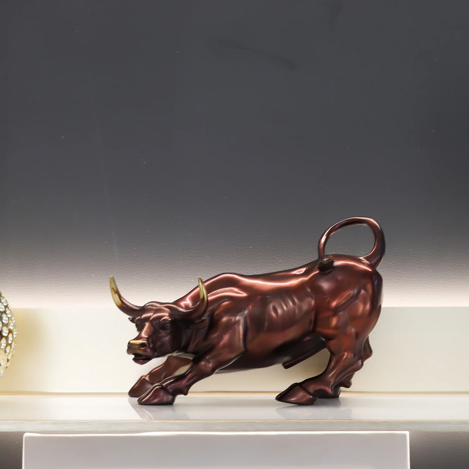 Wall Street Bull Statue Brass Charging Bull Animal Sculpture Bronze&Gold Large for Home Office Decoration