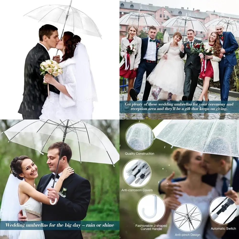 

Large Transparent Bubble Umbrellas, Windproof & Auto Open, Bulk Pack of 10, Ideal for Weddings, J Hook Handle, Long-Lasting Qual