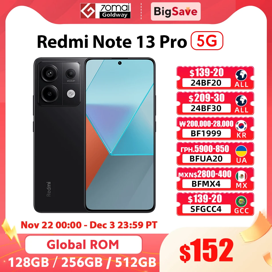 Глобальное ПЗУ Xiaomi Redmi Note 13 Pro 5G мобильный телефон 128 ГБ 256 ГБ 512 ГБ Snapdragon 7s Gen 2 экран 120 Гц 5100 мАч быстрая зарядка 67 Вт
