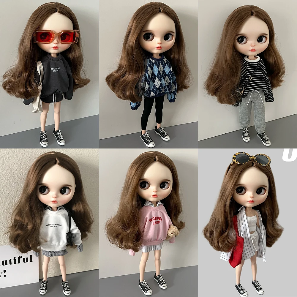 New Blyth Diamond Patterned Hoodie Clothes Doll Knitted Sweatshirt Long sleeved shirt For Ymy Licca Azones Ob24 Ob27 Fr Doll