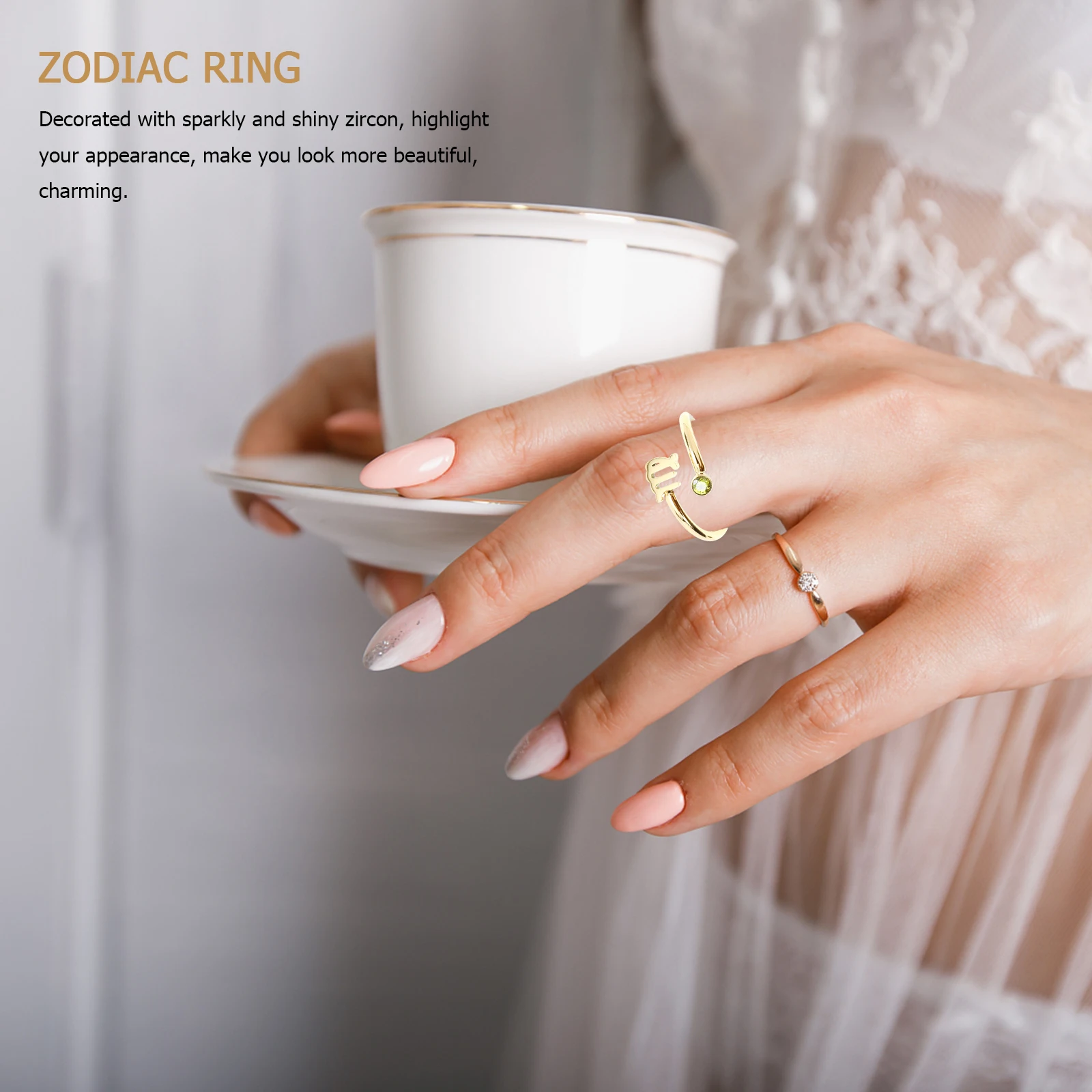 

1pcs Virgo Birthstone Adjustable Zircon Rings Women Zodiac Jewelry Simple Fashion Sparkly Evening Party Daily Wear Ring