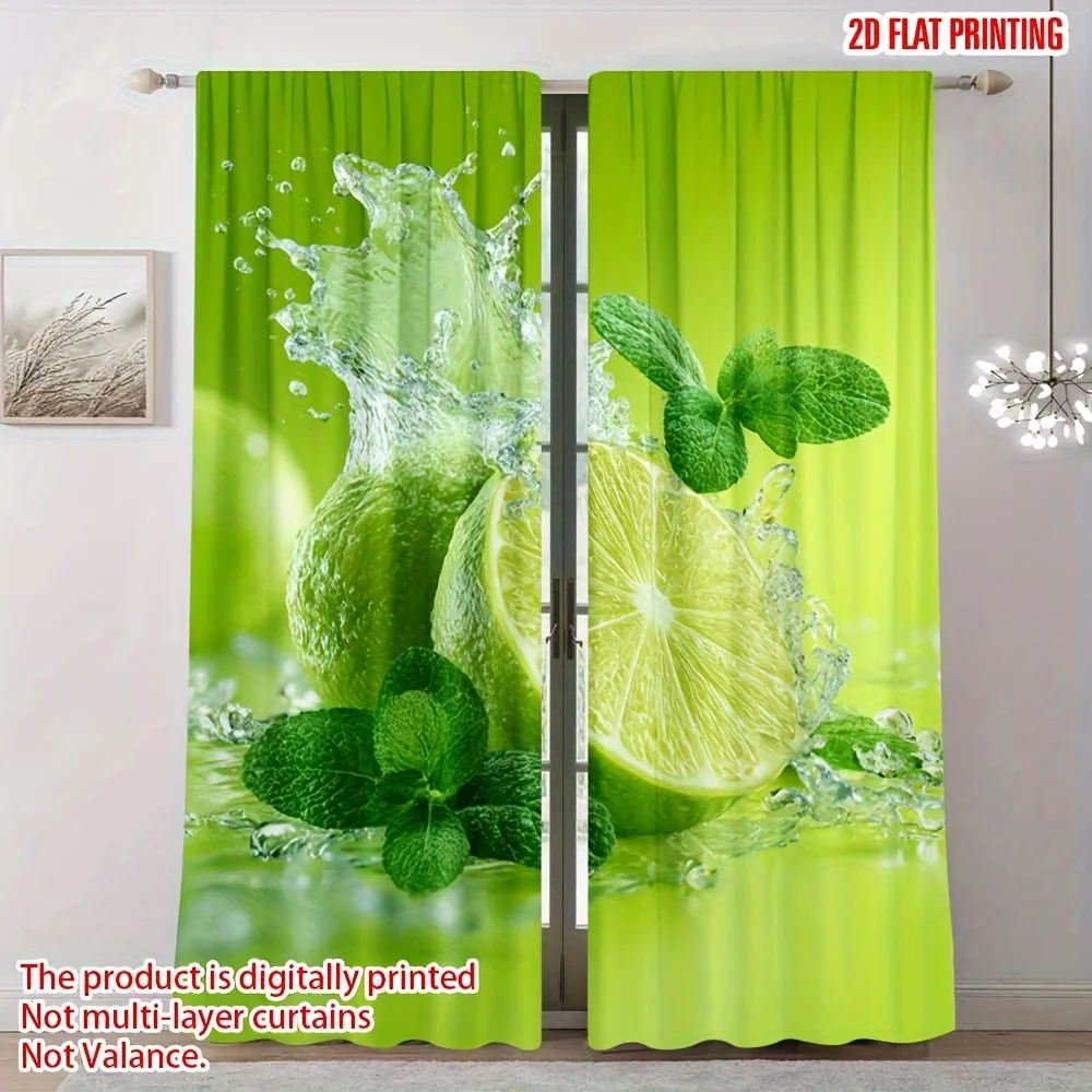 Fresh Lime and Mint Curtain, Green Fruit Splash Window Drape, Kitchen Cafe Sheer, Summer Vibes Decor, Nature Print Panel