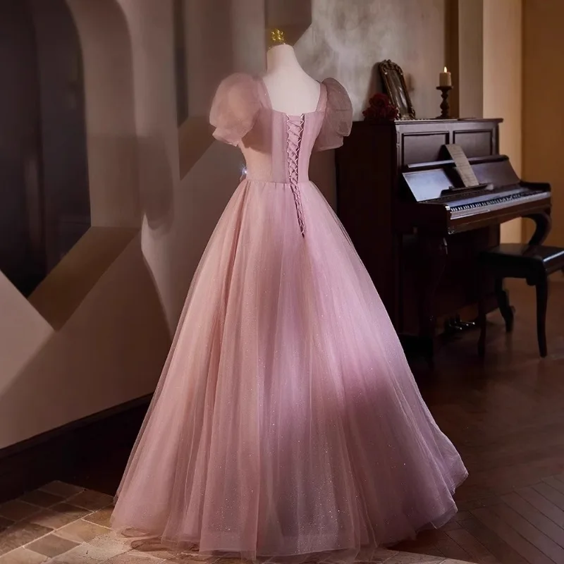 New Women's Banquet Mesh Sequin Dress, Fashionable and Slimming, Light Luxury Princess Sleeves, Birthday and Coming of Age Dress