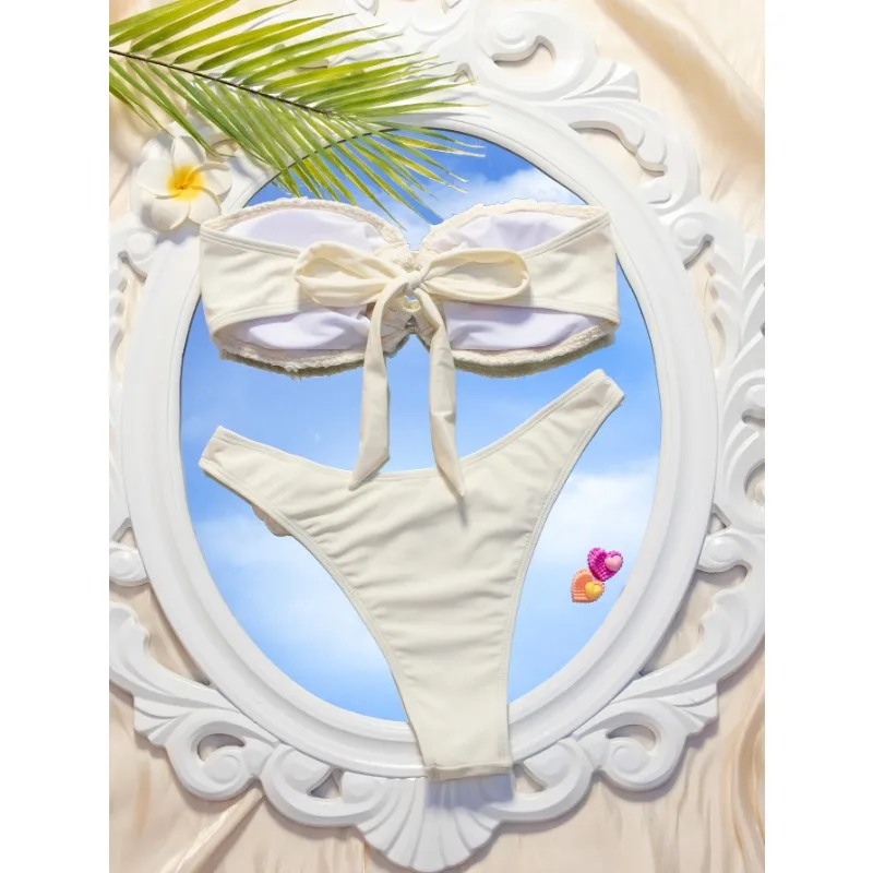 2025 مثير الأزهار قطعتين مجموعة البكيني الصغيرة النساء أبيض أسود رفع ملابس السباحة السيدات البرازيلي بحر ثوب السباحة