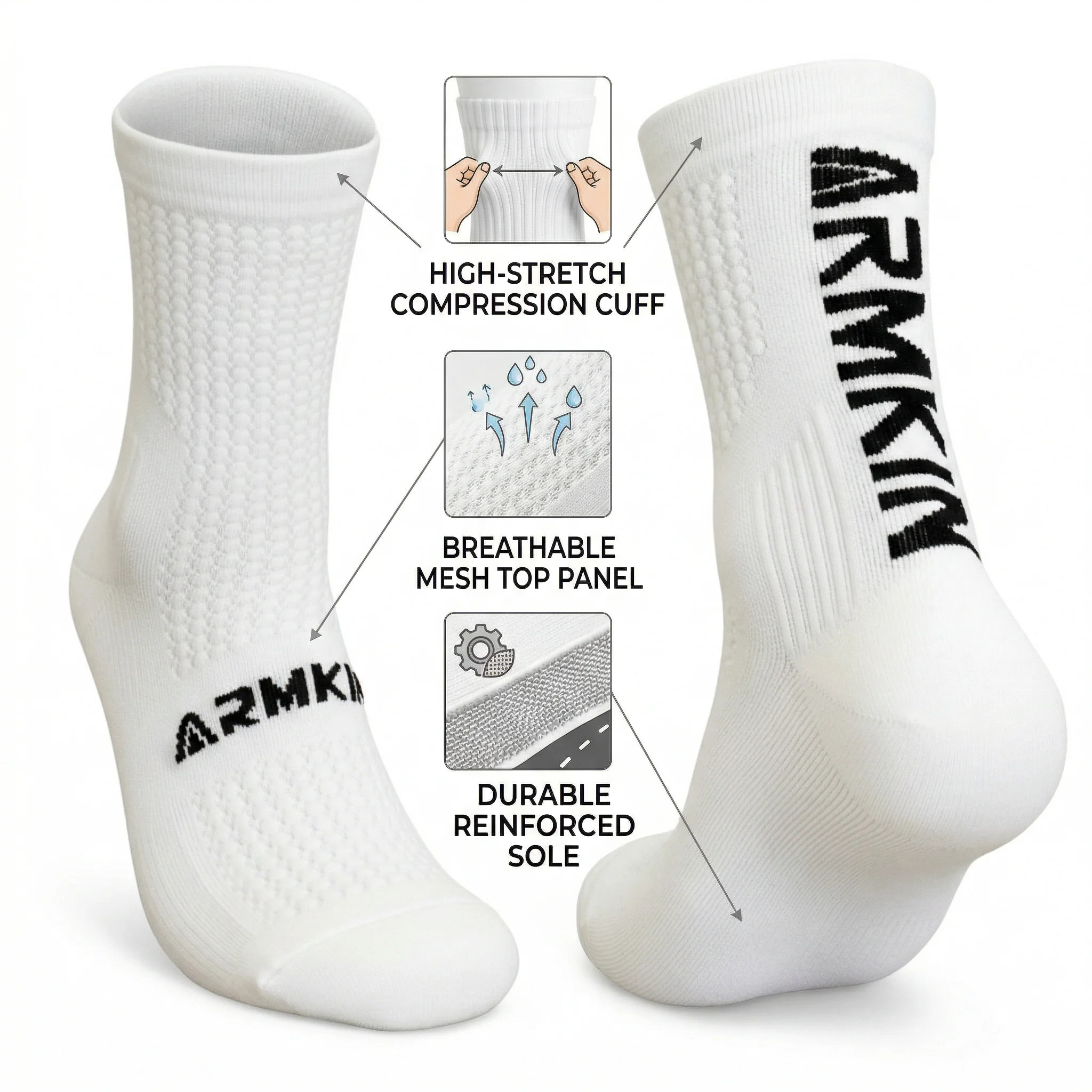 2 Pairs ARMKIN Men Women Cycling Socks Professional Sports 5 Colors Compression Socks Running Hiking Bicycle Socks Size 36-44