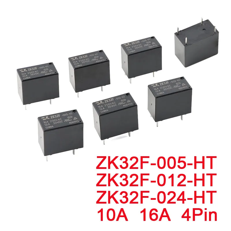 5 unidades/1 unidade relé de potência ZK32F 005-HT 012-HT 024-HT 10A 16A 24V 12V 5V DC 4 pinos normalmente aberto Rele