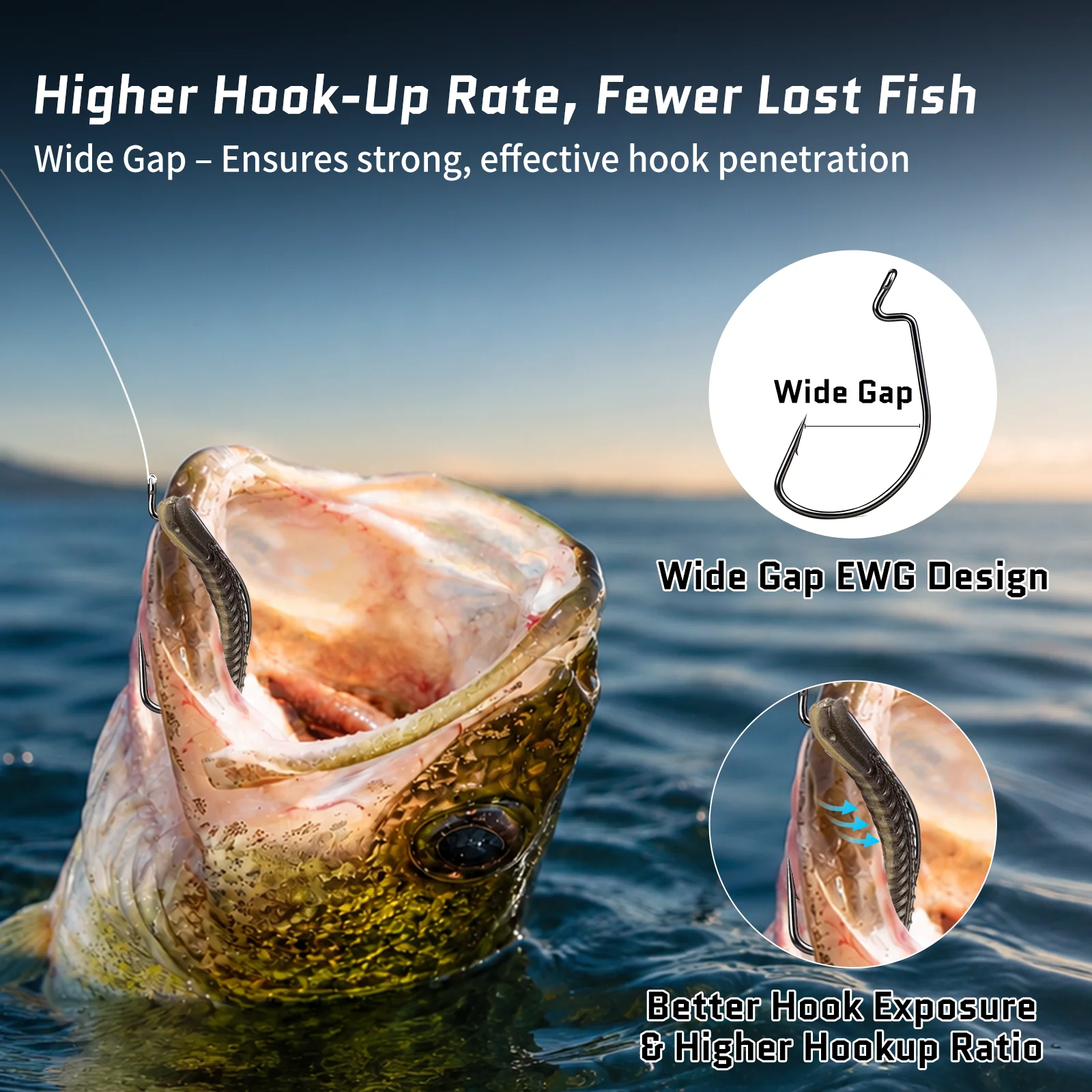 9KM EWG Worm Hook 100 Stück Extra Wide Gap Haken Offset-Haken für Zander- und Barsch-Angeln Weichplastik-Köderhaken für Texas Rig Free Rig – Detail 3
