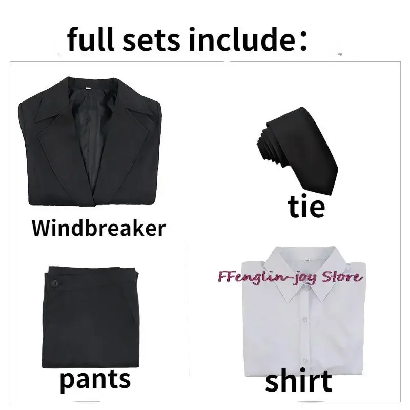 Anime Chainsaw Man Makima Cosplay Costume Black Trench Shirt Tie Pants Makima Wig Long Light Red Braid Men Women Suit Uniform