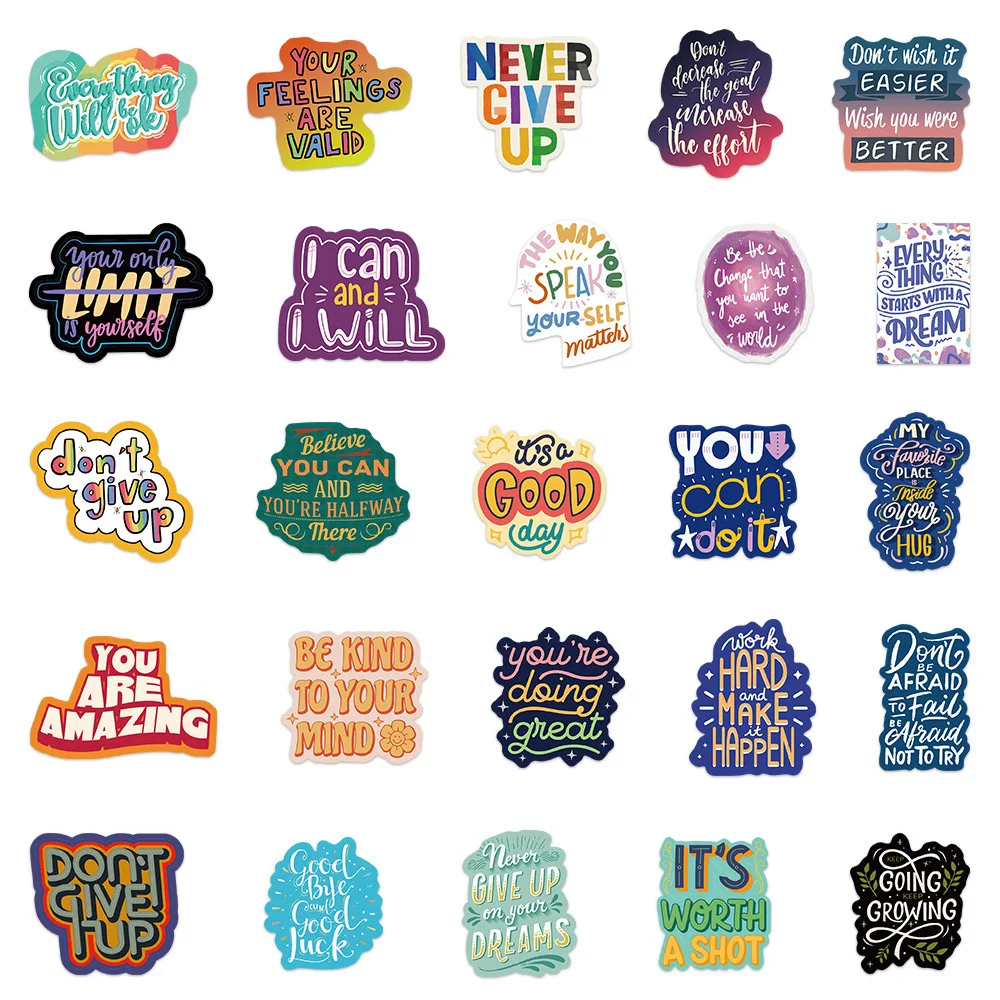 50pcs Cartoon Inspirational English Series Graffiti Stickers Suitable for Helmets Desktop Wall Decoration DIY Sticker Pack