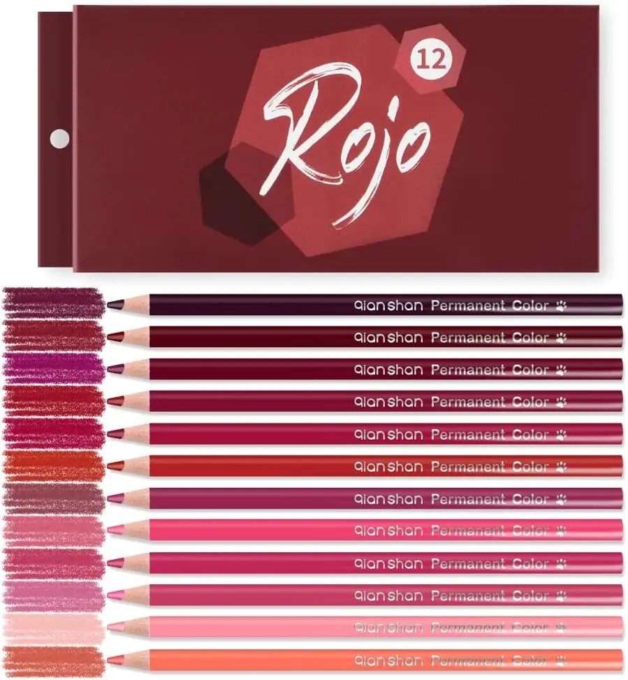 

12 Red Colored Pencils Set for Adults, Pre-sharpened Oil-Based Art Supplies for Drawing and Coloring Books