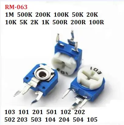 20PC 10K RM-063-103 1K 100R 200R 500R 2K 5K 20K 50K 100K 200K 500K 1M Variable Resistor 104 101 102 203 Adjustable Potentiometer