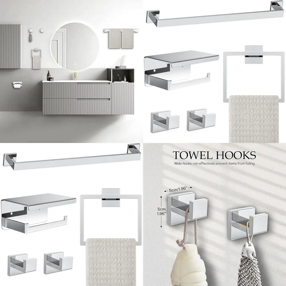 

Набор для ванной Chrome 16: 5 предметов, полированный, из нержавеющей стали, настенное крепление
