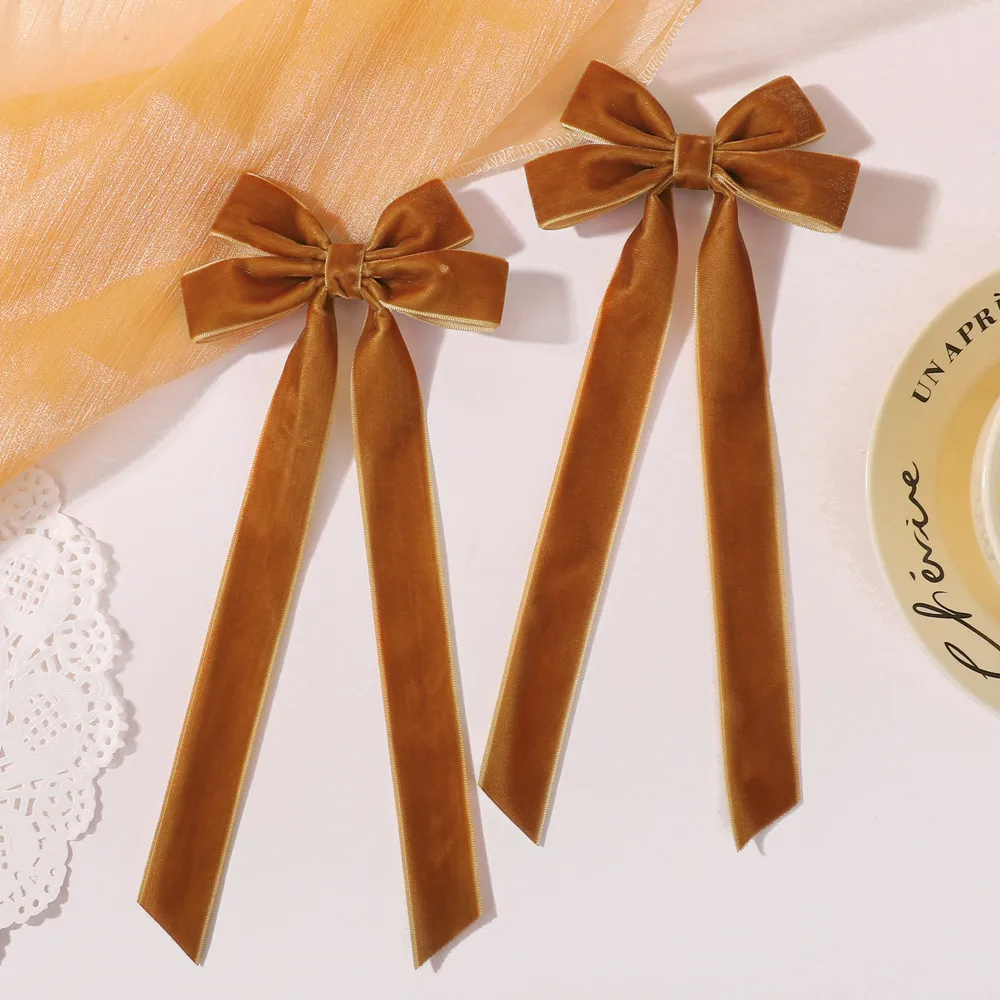 2 stücke Vintage Große Große Samt Bogen Haarnadeln Haarspangen für Mädchen Hochzeit Lange Band Koreanische Haar Clip Hairgrip Haar zubehör
